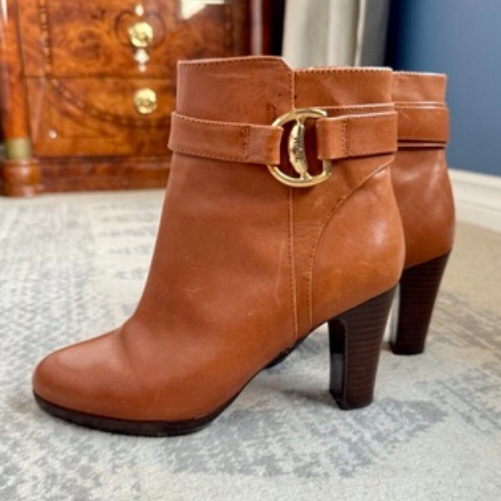 Lauren Ralph Lauren Tan Leather Mandy Heeled Ankle Boots